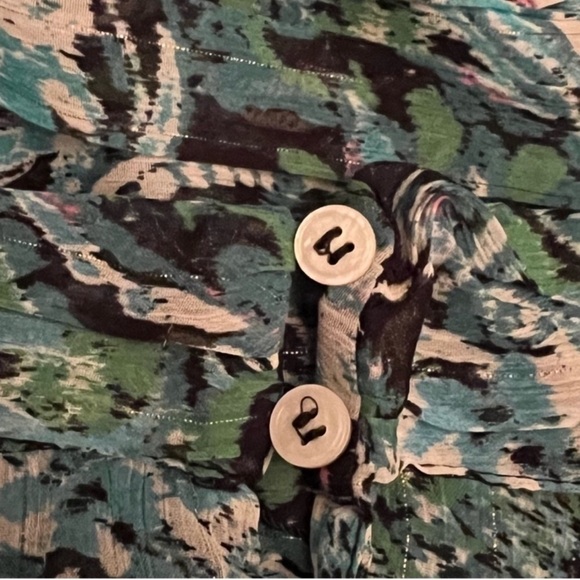 Zara Paisley Print High Neck Ruched Blouse Green + Multi SZ L - Picture 11 of 12